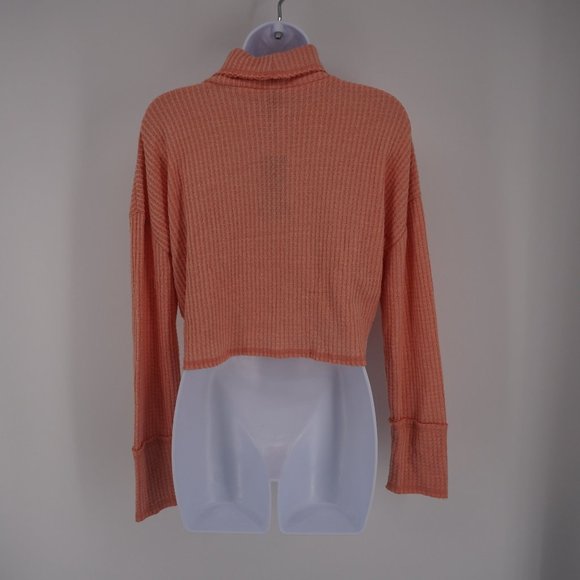 Wild Fable NWT Women's Peach Waffle Knit Turtleneck Cropped Long Sleeve Shirt XS - Picture 2 of 4